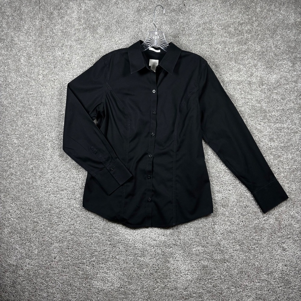 Chicos No-Iron Long Sleeve Button Up Shirt Black Cotton Size 00 Small